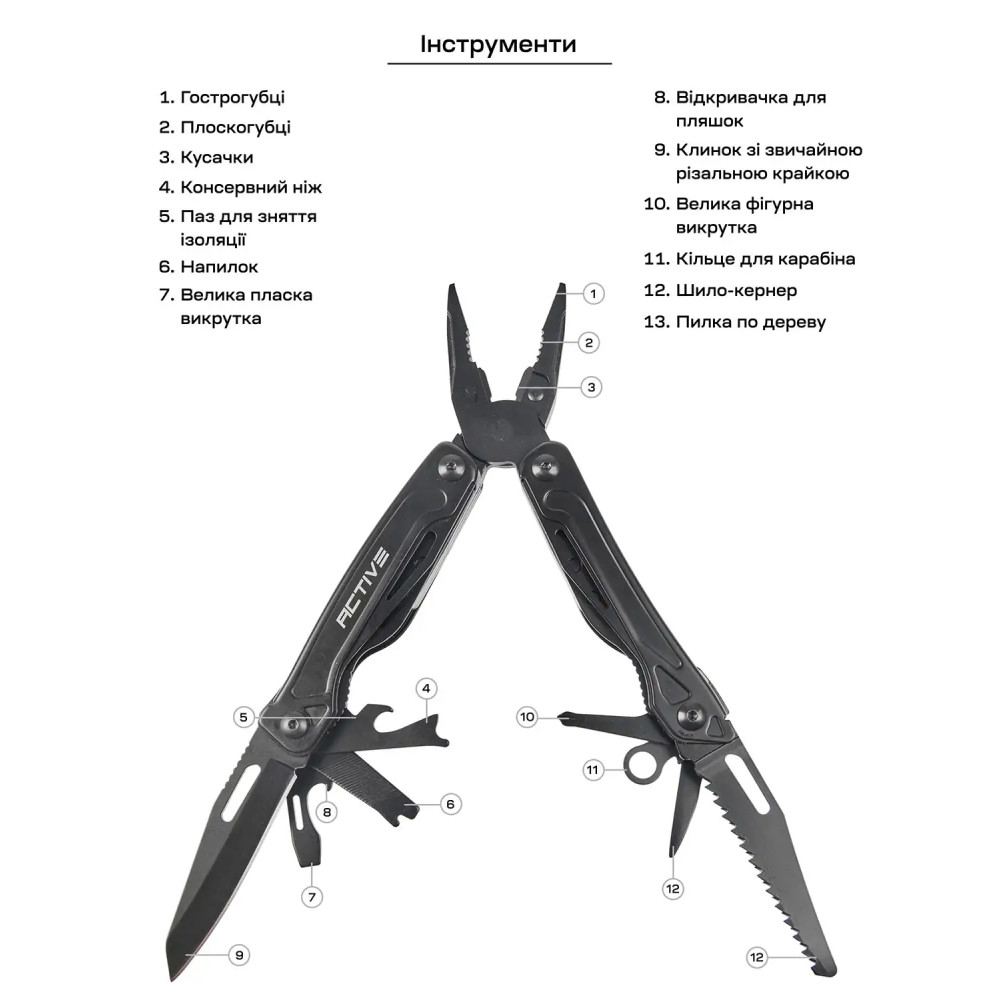 Мультитул Active Universal Tool. Колір - black