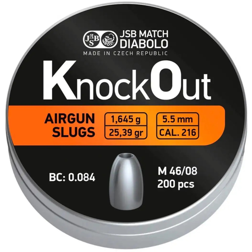Пули пневматические JSB Knock Out Slugs.216. Кал. 5.5 мм. Вес - 1.645 г. 200 шт/уп