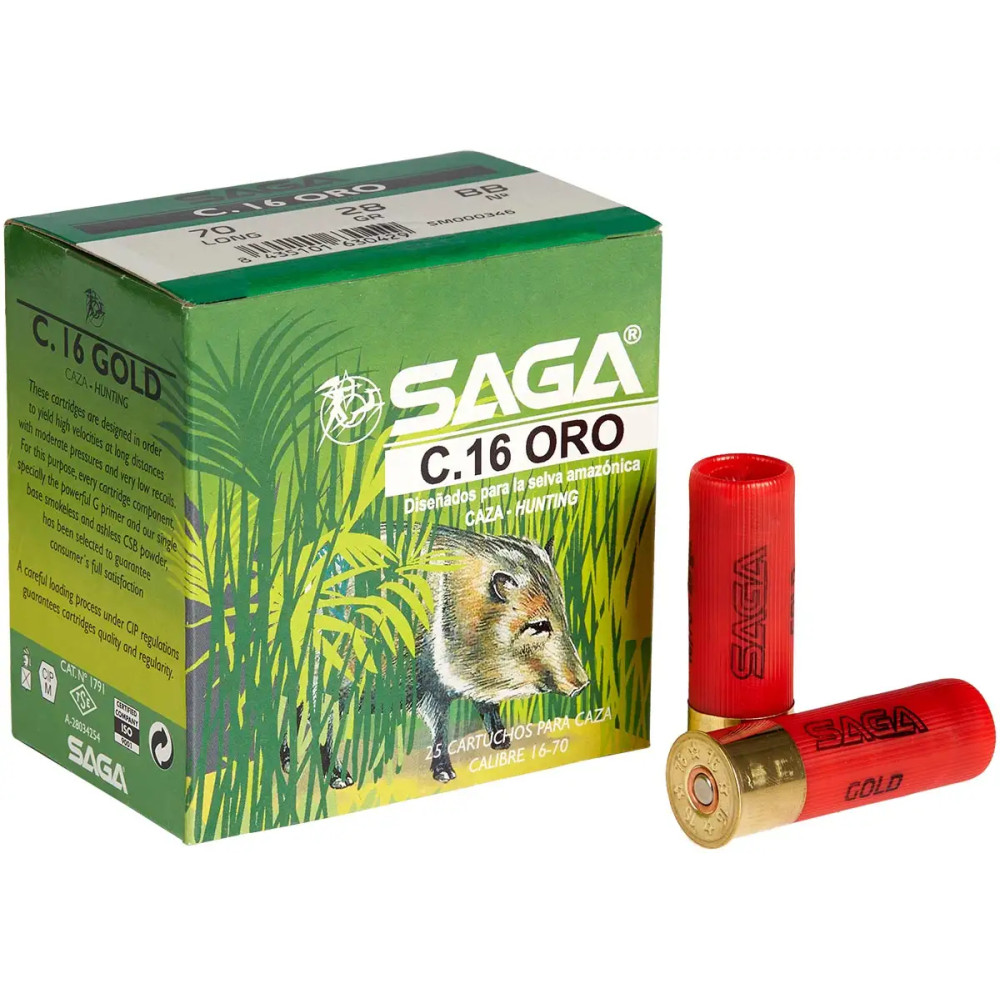 Патрон SAGA Gold Selva кал. 16/70 дробь №00 (4.5 мм) навеска 28 г. Нач.скорость - 430 м/с