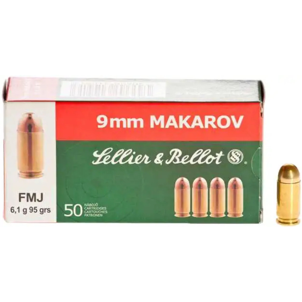 Патрон Sellier & Bellot кал. 9x18 куля FMJ маса 6,1 г/95 гр