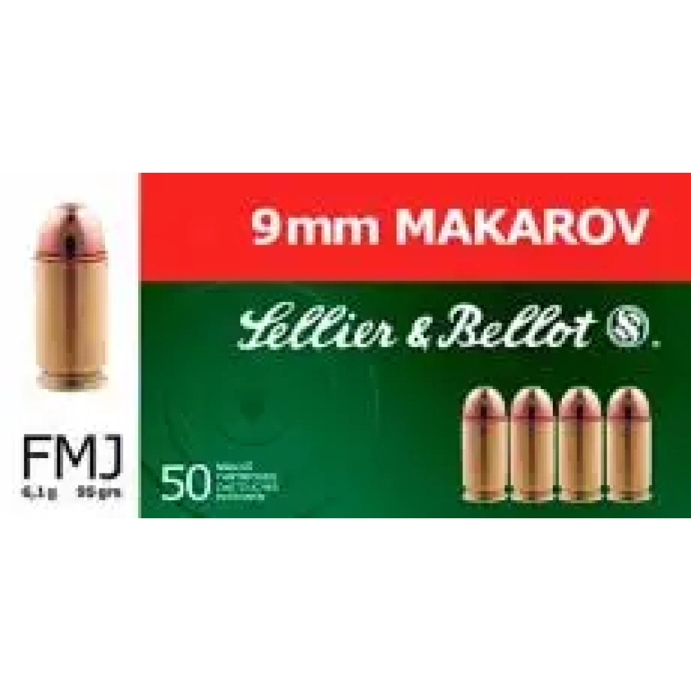 Патрон Sellier & Bellot кал. 9x18 куля FMJ маса 6,1 г/95 гр